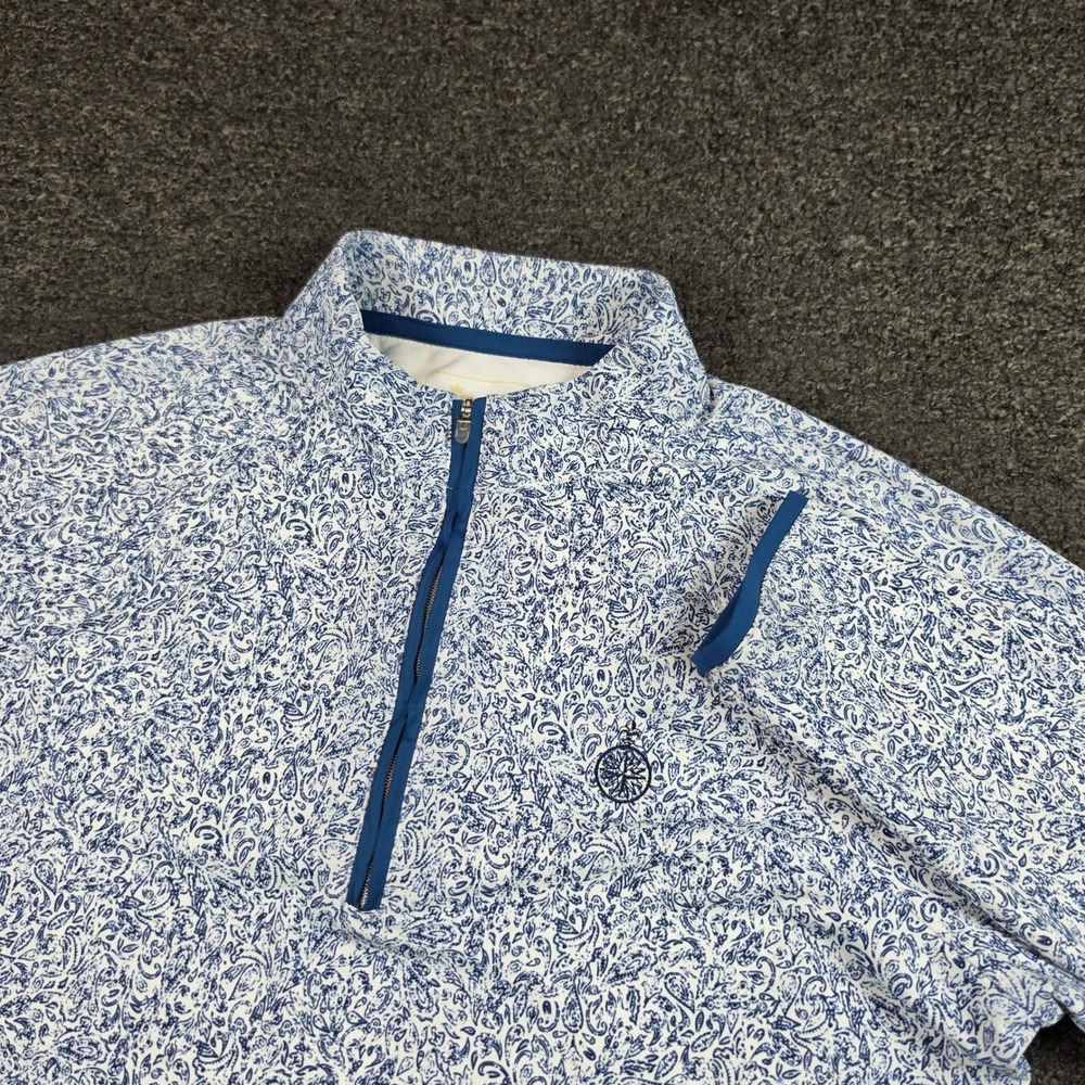 Peter Millar Perth Performance 1/4 Zip  Blue White Womens Medium Paisley UPF 50+